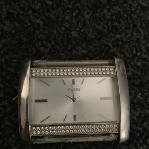 Guess rectangular face with crystal embellishment. Needs new band